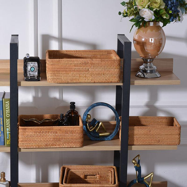 Woven Rattan Storage Baskets for Bedroom, Storage Basket for Shelves, Large Rectangular Storage Baskets for Clothes, Storage Baskets for Kitchen-artworkcanvas