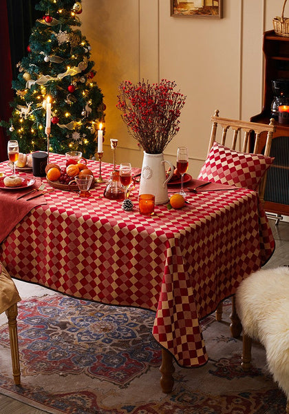 Modern Rectangle Tablecloth for Dining Room Table, Red Checked Table Cloth, Square Tablecloth for Round Table-artworkcanvas