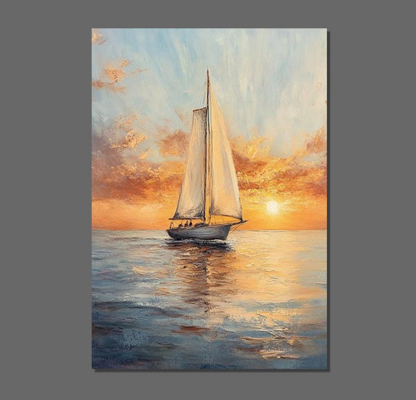 Simple Painting Ideas for Dining Room, Modern Acrylic Canvas Painting, Acrylic Painting on Canvas, Oversized Canvas Painting for Sale, Sail Boat Paintings-artworkcanvas