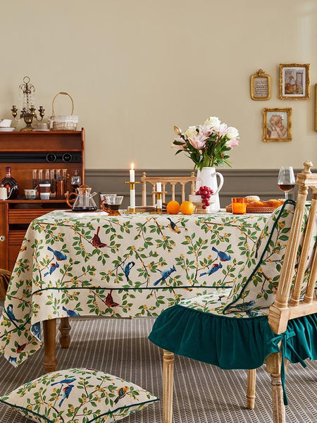 Bird Flower Pattern Farmhouse Table Cloth, Large Modern Rectangle Tablecloth for Dining Room Table, Square Tablecloth for Round Table-artworkcanvas