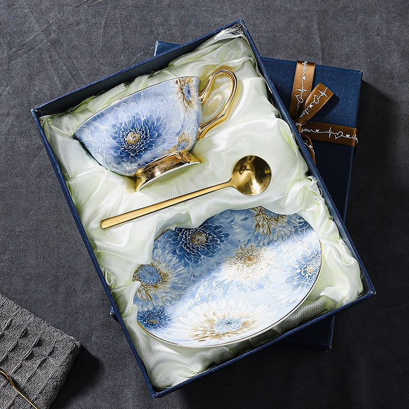 Unique Tea Cups and Saucers in Gift Box, Blue and Pink Beautiful British Tea Cups, Elegant Ceramic Coffee Cups, Creative Bone China Porcelain Tea Cup Set-artworkcanvas