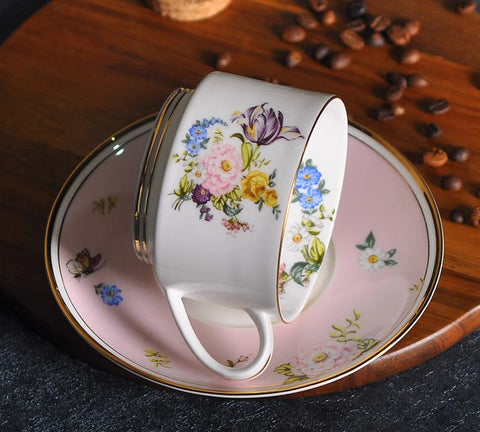 Beautiful Flower British Tea Cups, Creative Bone China Porcelain Tea Cup Set, Elegant Flower Ceramic Cups, Unique Royal Coffee Cup and Saucer-artworkcanvas