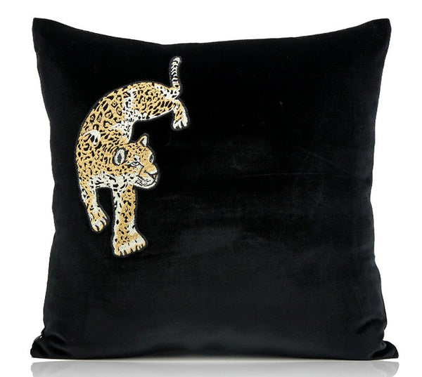 Contemporary Throw Pillows, Cheetah Decorative Throw Pillows, Modern Sofa Pillows, Black Decorative Pillows for Living Room-artworkcanvas