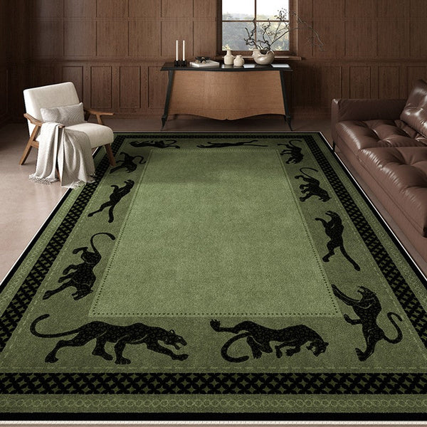 Modern Living Room Rug Ideas, Mid Century Cheetah Green Modern Rugs for Dining Room, Modern Rug Ideas for Bedroom-artworkcanvas