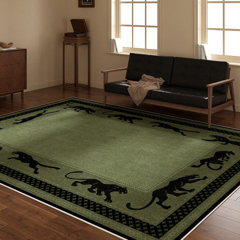 Modern Living Room Rug Ideas, Mid Century Cheetah Green Modern Rugs for Dining Room, Modern Rug Ideas for Bedroom-artworkcanvas