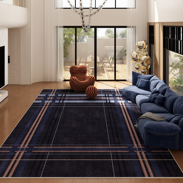 Abstract Blue Contemporary Modern Rugs for Living Room, Geometric Modern Rug Placement Ideas for Dining Room, Large Modern Rugs for Bedroom-artworkcanvas