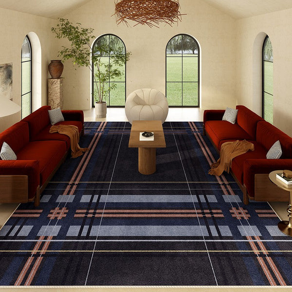 Geometric Modern Rug Placement Ideas for Dining Room, Abstract Blue Contemporary Modern Rugs for Living Room, Large Modern Rugs for Bedroom-artworkcanvas