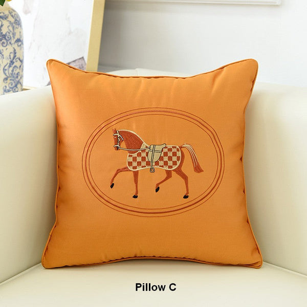 Horse Decorative Throw Pillows for Couch, Modern Decorative Throw Pillows, Embroider Horse Pillow Covers, Modern Sofa Decorative Pillows-artworkcanvas