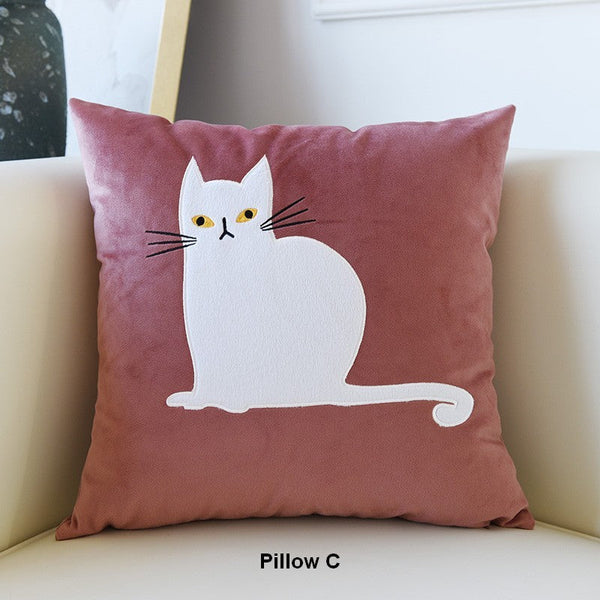 Modern Decorative Throw Pillows, Lovely Cat Pillow Covers for Kid's Room, Modern Sofa Decorative Pillows, Cat Decorative Throw Pillows for Couch-artworkcanvas