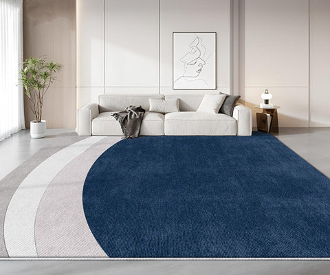 Large Modern Living Room Rugs, Geometric Modern Area Rugs, Abstract Blue Contemporary Modern Rugs in Bedroom, Dining Room Floor Carpets-artworkcanvas