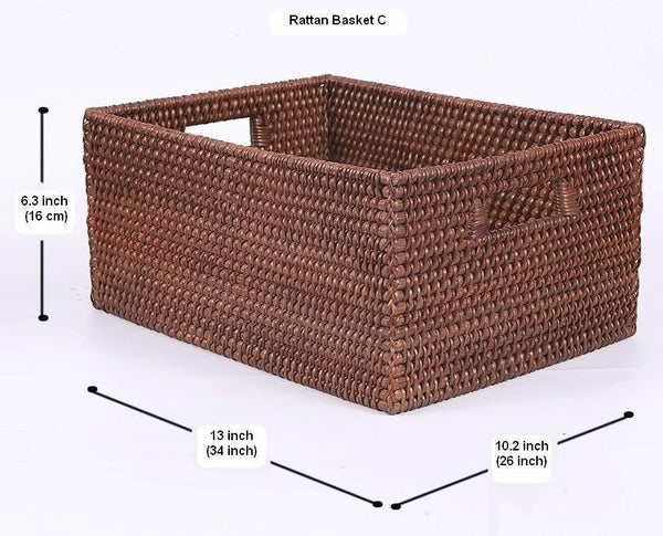 Storage Baskets for Clothes, Large Brown Woven Storage Basket, Storage Baskets for Bathroom, Rectangular Storage Baskets-artworkcanvas