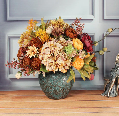 Large Bunch of Autumn Flowers Arrangement Interior Design, Peony Faux Silk Floral Bouquet Table Centerpiece, Modern Artificial Floral Arrangement for Bedroom-artworkcanvas