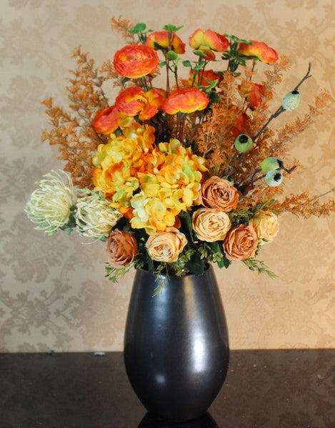 Modern Artificial Floral Arrangement for Bedroom, Large Bunch of Autumn Flowers Arrangement Interior Design, Creative Faux Silk Floral Bouquet Table Centerpiece-artworkcanvas