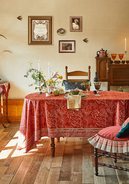 Large Modern Rectangle Tablecloth for Dining Room Table, Red Christmas Flower Pattern Tablecloth for Oval Table, Square Table Covers for Kitchen, Farmhouse Table Cloth for Round Table-artworkcanvas