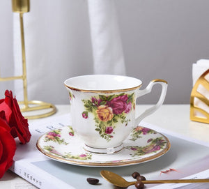 Beautiful British Flower Tea Cups, Unique Porcelain Cup and Saucer, Elegant Ceramic Coffee Cups, Creative Bone China Porcelain Tea Cup Set-artworkcanvas