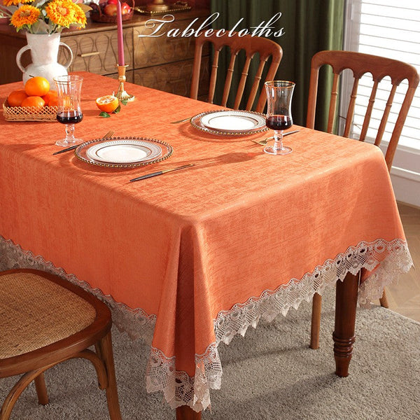 Orange Modern Table Cover for Dining Room Table, Large Modern Rectangle Tablecloth, Square Tablecloth for Round Table, Lace Tablecloth for Home Decoration-artworkcanvas