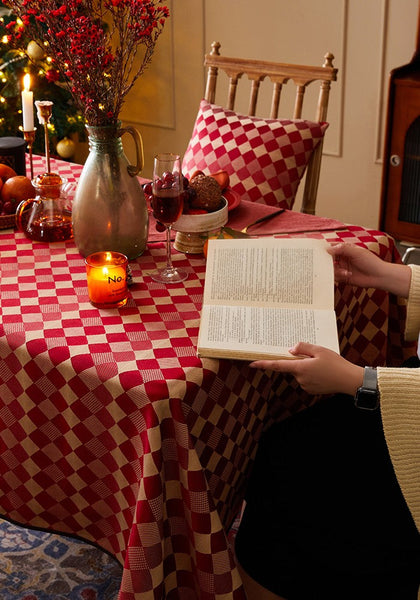 Modern Rectangle Tablecloth for Dining Room Table, Red Checked Table Cloth, Square Tablecloth for Round Table-artworkcanvas