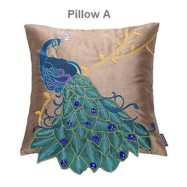 Beautiful Decorative Throw Pillows, Embroider Peacock Cotton and linen Pillow Cover, Decorative Sofa Pillows, Decorative Pillows for Couch-artworkcanvas