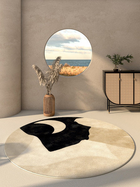 Modern Runner Rugs Next to Bed, Round Area Rug for Dining Room, Coffee Table Rugs, Contemporary Area Rugs for Bedroom, Circular Modern Area Rugs-artworkcanvas