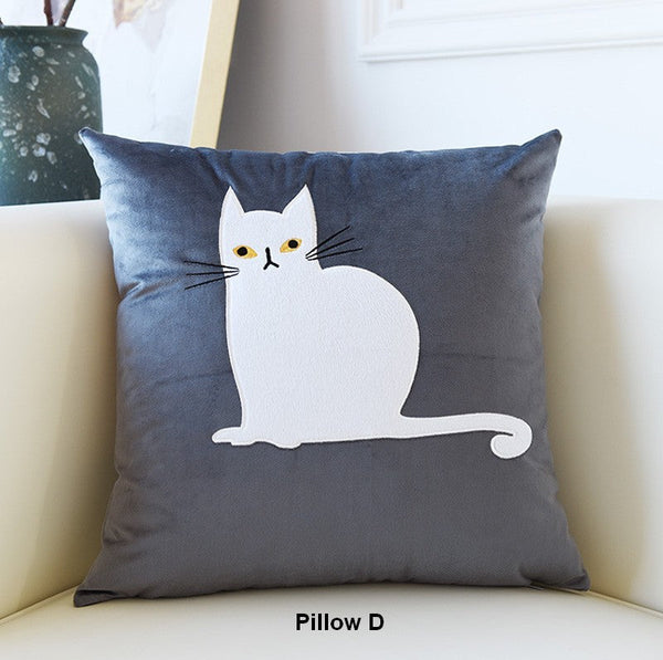 Modern Sofa Decorative Pillows, Cat Decorative Throw Pillows for Couch, Lovely Cat Pillow Covers for Kid's Room, Modern Decorative Throw Pillows-artworkcanvas