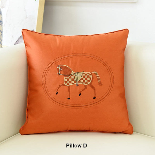 Modern Sofa Decorative Pillows, Embroider Horse Pillow Covers, Modern Decorative Throw Pillows, Horse Decorative Throw Pillows for Couch-artworkcanvas