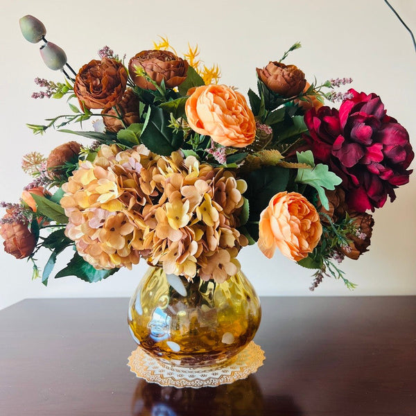 Large Bunch of Autumn Flowers Arrangement Interior Design, Peony Faux Silk Floral Bouquet Table Centerpiece, Modern Artificial Floral Arrangement for Bedroom-artworkcanvas