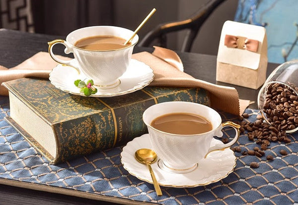 White Bone China Porcelain Tea Cup Set, Elegant British Tea Cup and Saucer in Gift Box, Unique British Ceramic Coffee Cups for Afternoon Tea-artworkcanvas