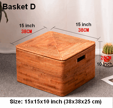 Woven Rectangular Storage Baskets, Rattan Storage Basket with Lid, Storage Baskets for Clothes, Extra Large Storage Baskets for Shelves