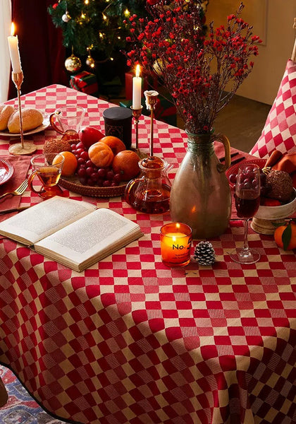 Modern Rectangle Tablecloth for Dining Room Table, Red Checked Table Cloth, Square Tablecloth for Round Table-artworkcanvas