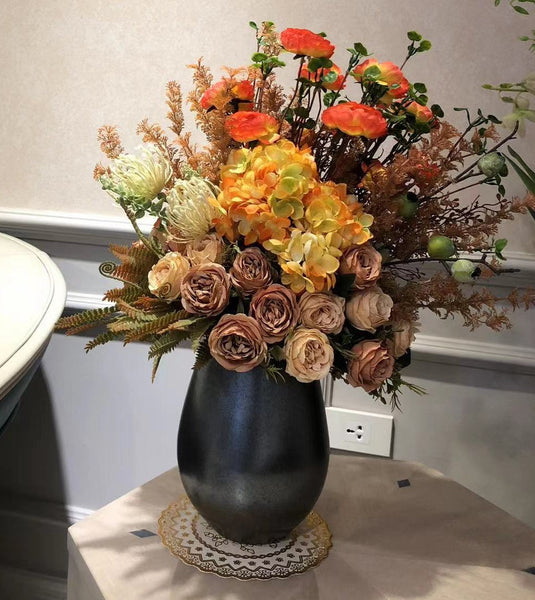 Modern Artificial Floral Arrangement for Bedroom, Large Bunch of Autumn Flowers Arrangement Interior Design, Creative Faux Silk Floral Bouquet Table Centerpiece-artworkcanvas