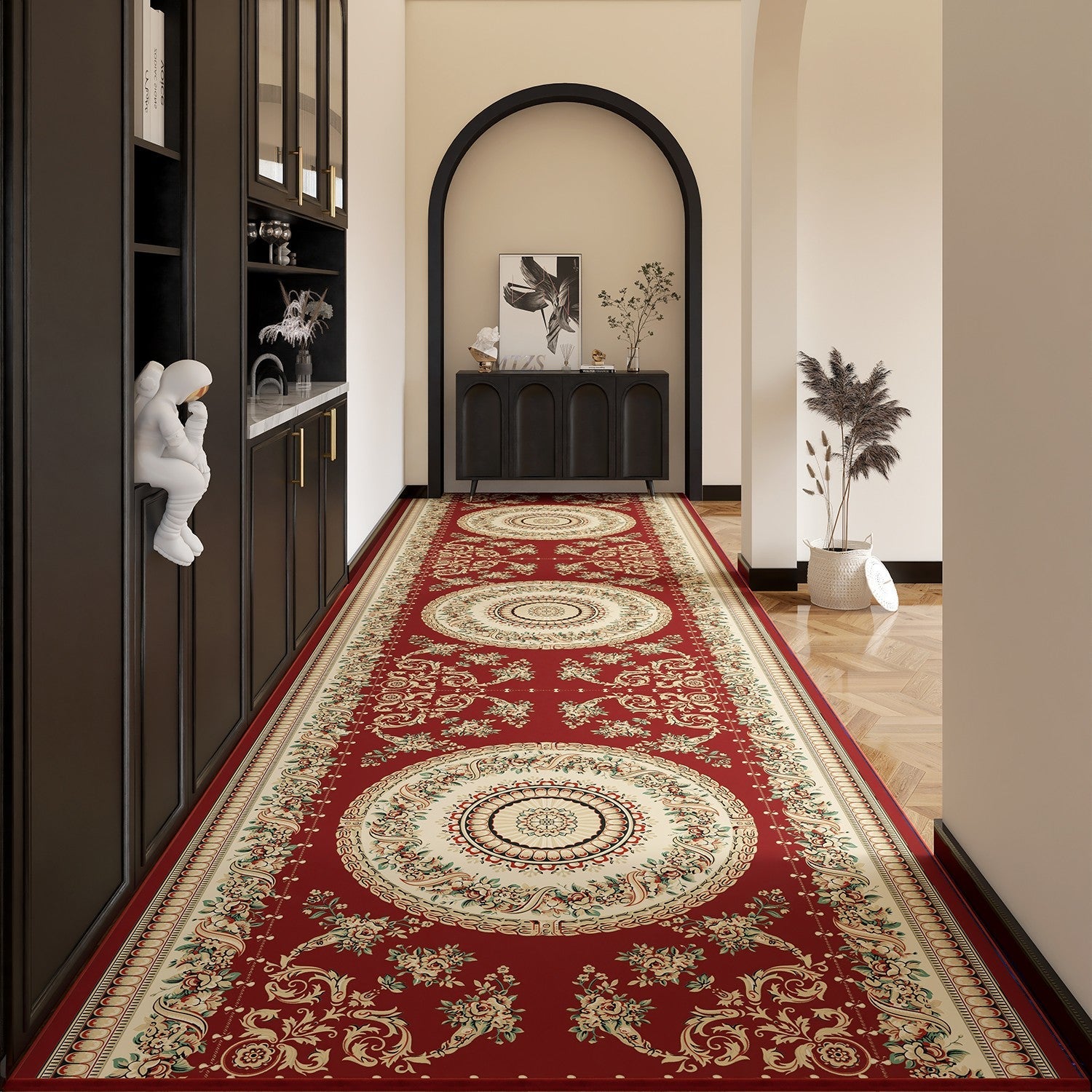 Bedside Runner Rugs, Non Slip Entrance Runner Rugs, Traditional Red Persian Long Narrow Runner Rugs, Extra Long Hallway Runners, Washable Entryway Runner Rug Ideas-artworkcanvas