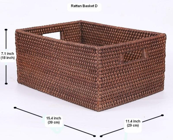 Rectangular Storage Baskets, Storage Baskets for Kitchen, Large Brown Woven Storage Baskets, Storage Baskets for Shelves-artworkcanvas