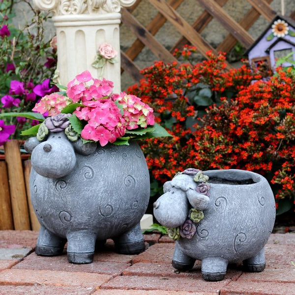 Lovely Sheep Statue for Garden, Sheep Flower Pot, Animal Statue for Garden Courtyard Ornament, Villa Outdoor Decor Gardening Ideas-artworkcanvas