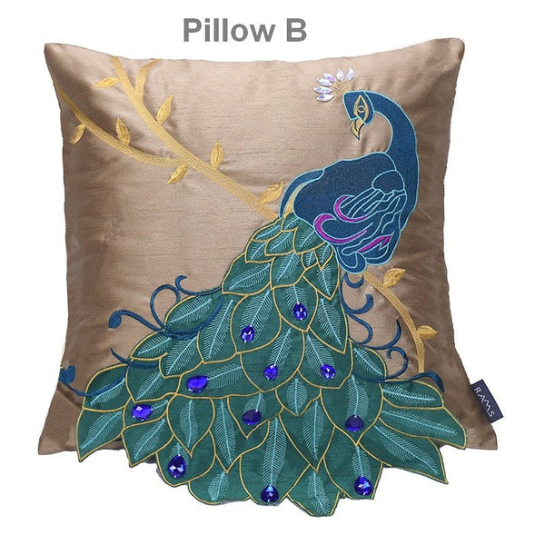 Beautiful Decorative Throw Pillows, Embroider Peacock Cotton and linen Pillow Cover, Decorative Sofa Pillows, Decorative Pillows for Couch-artworkcanvas