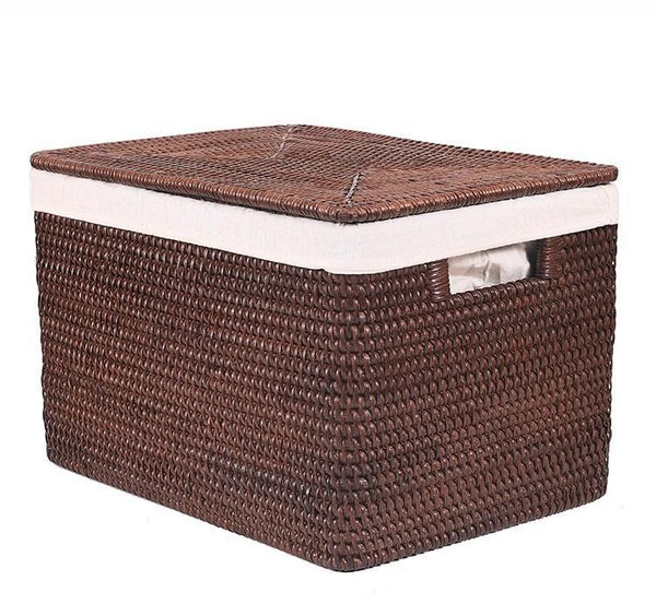 Storage Baskets for Clothes, Large Brown Rattan Storage Baskets, Storage Baskets for Bathroom, Rectangular Storage Baskets, Storage Basket with Lid-artworkcanvas