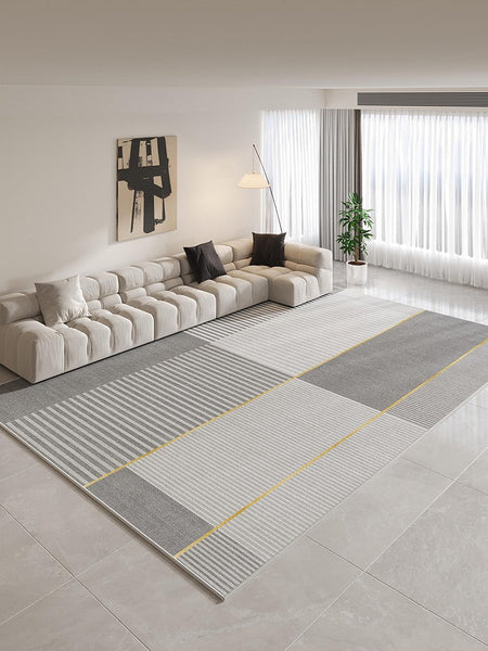 Contemporary Modern Rugs for Bedroom, Gray Modern Rug Ideas for Living Room, Abstract Grey Geometric Modern Rugs, Modern Rugs for Dining Room-artworkcanvas