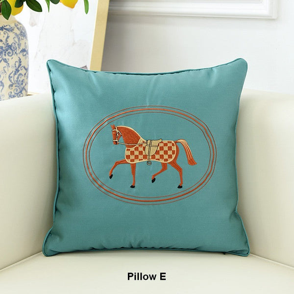 Modern Sofa Decorative Pillows, Embroider Horse Pillow Covers, Modern Decorative Throw Pillows, Horse Decorative Throw Pillows for Couch-artworkcanvas