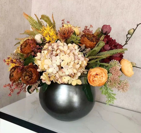 Peony Faux Silk Floral Bouquet Table Centerpiece, Large Bunch of Autumn Flowers Arrangement Interior Design, Modern Artificial Floral Arrangement for Bedroom-artworkcanvas