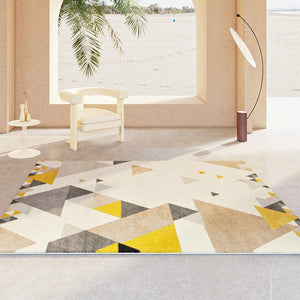 Bedroom Modern Rugs, Large Geometric Floor Carpets, Modern Living Room Area Rugs, Yellow Abstract Modern Rugs under Dining Room Table-artworkcanvas