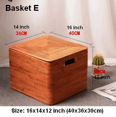 Large Storage Baskets for Clothes, Laundry Woven Baskets, Rattan Storage Baskets for Shelves, Kitchen Storage Baskets, Rectangular Storage Basket with Lid-artworkcanvas