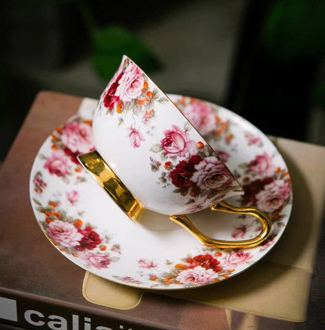 Unique Royal Coffee Cup and Saucer, Elegant Flower Ceramic Cups, Creative Bone China Porcelain Tea Cup Set, Beautiful British Tea Cups-artworkcanvas