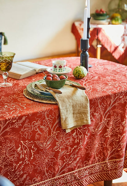 Large Modern Rectangle Tablecloth for Dining Room Table, Red Christmas Flower Pattern Tablecloth for Oval Table, Square Table Covers for Kitchen, Farmhouse Table Cloth for Round Table-artworkcanvas