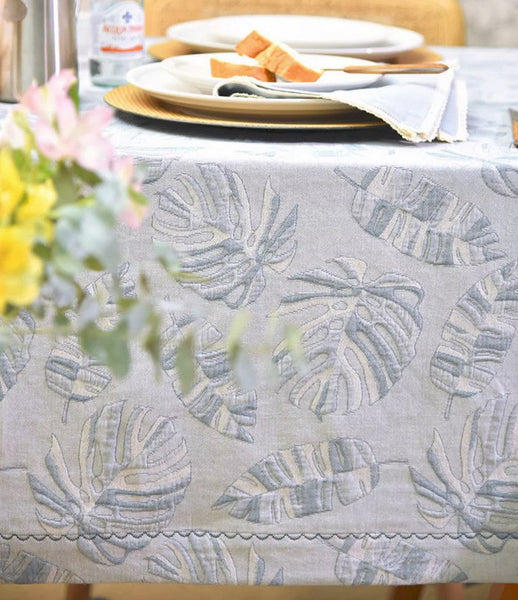 Large Rectangle Table Covers for Dining Room Table, Square Tablecloth for Round Table,Monstera Leaf Modern Table Cloths for Kitchen, Simple Contemporary Cotton Tablecloth-artworkcanvas