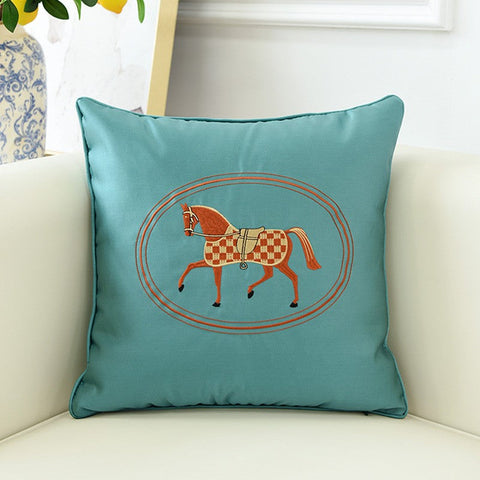 Modern Sofa Decorative Pillows, Embroider Horse Pillow Covers, Modern Decorative Throw Pillows, Horse Decorative Throw Pillows for Couch-artworkcanvas