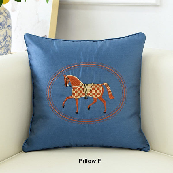 Modern Sofa Decorative Pillows, Embroider Horse Pillow Covers, Modern Decorative Throw Pillows, Horse Decorative Throw Pillows for Couch-artworkcanvas