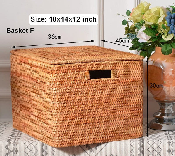 Square Storage Basket with Lid, Extra Large Storage Baskets for Clothes, Rattan Storage Basket for Shelves, Oversized Storage Baskets for Kitchen-artworkcanvas