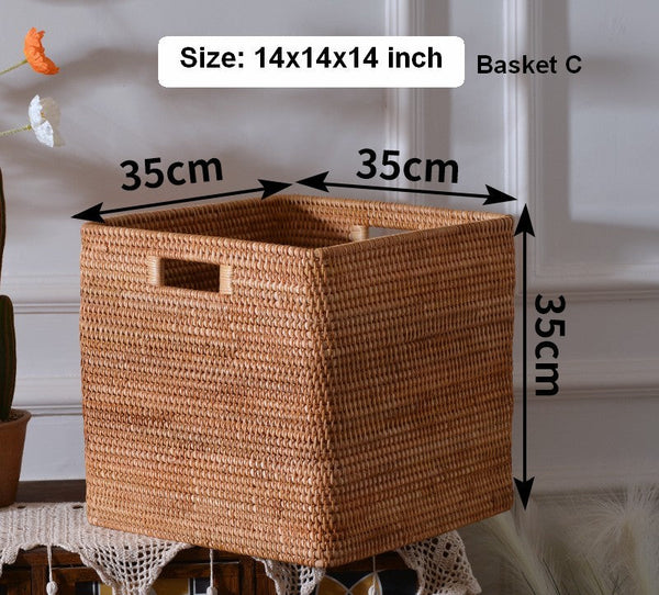 Woven Rattan Storage Baskets for Bedroom, Storage Basket for Shelves, Large Rectangular Storage Baskets for Clothes, Storage Baskets for Kitchen