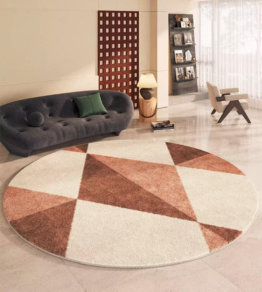 Large Contemporary Round Rugs, Geometric Modern Rugs for Bedroom, Modern Area Rugs under Coffee Table, Thick Round Rugs for Dining Room-artworkcanvas