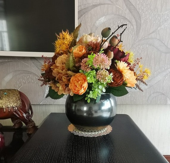 Large Bunch of Autumn Flowers Arrangement Interior Design, Peony Faux Silk Floral Bouquet Table Centerpiece, Modern Artificial Floral Arrangement for Bedroom-artworkcanvas