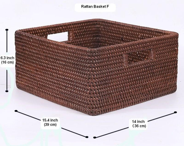 Large Brown Woven Rattan Storage Basket, Storage Baskets for Kitchen, Rectangular Storage Baskets, Storage Baskets for Clothes-artworkcanvas